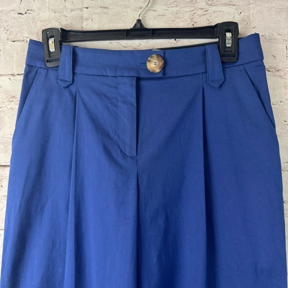 Sezane Women's Size FR 34 Blue Straight Leg Pants Tortoiseshell Button Viscose